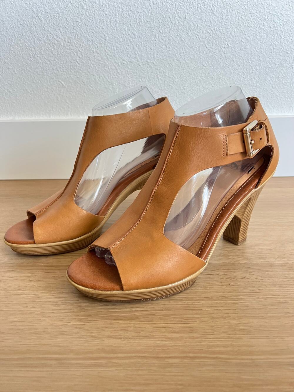 Sofft Dabney Brown Leather Open Toe Heels Women's 8.5